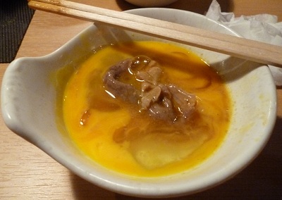 Meat in raw egg