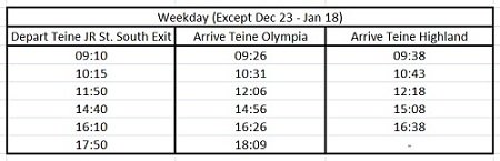 hokkaido skiing teine bus schedule