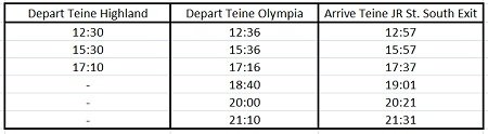 hokkaido skiing teine bus schedule 2