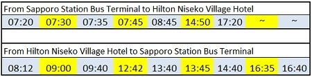 bus schedule to hilton niseko village hotel