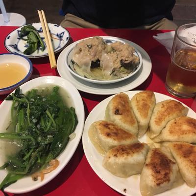 Gyoza, Morning Glory Spinach, and Shui Mai